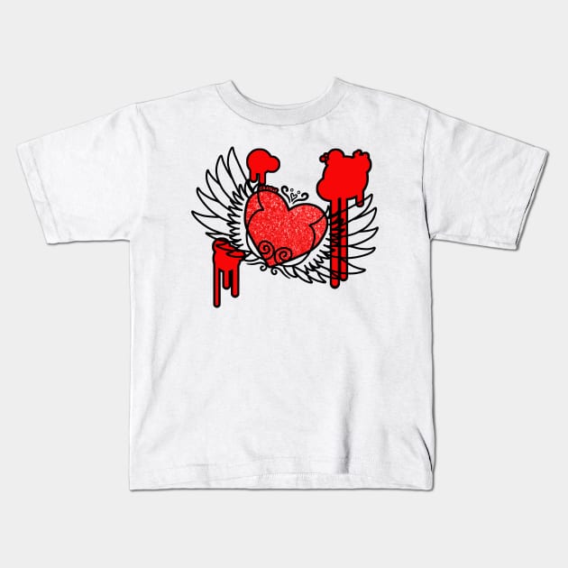 Winged Heart (Red and Black Version) Kids T-Shirt by Jan Grackle